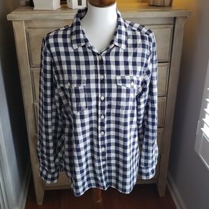 Navy & White Gingham Button Down Top